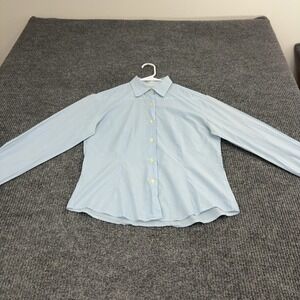 Barbour Shirt Womens 8 Blue White Gingham Cotton Long Sleeve Button Down Classic